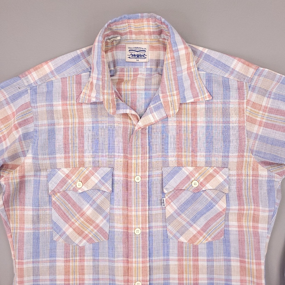 Vintage Levis Shirt Mens Medium Blue Red Plaid White Tab Fortrel Western Work - Picture 4 of 11